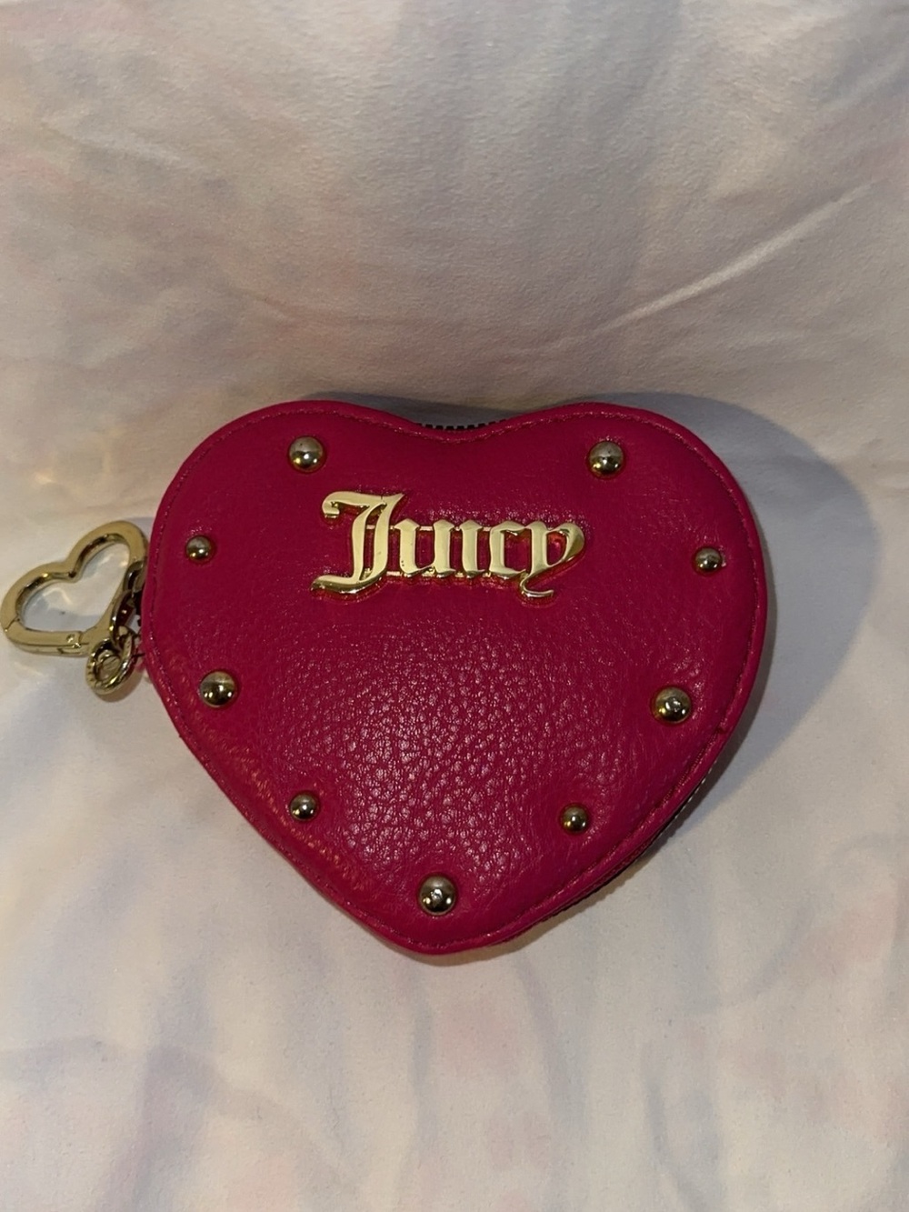 Juicy Couture Hot Pink Heart Coin Pouch with Gold Zipper